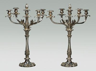 Appraisal: Pair large silver plated candelabra each with five cups and