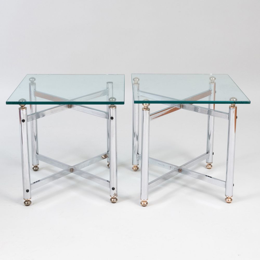 Appraisal: Pair of Modern Chrome Plated and Glass Side Tables x