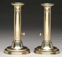 Appraisal: PAIR OF DUTCH BRASS CANDLESTICKS Side ejectors and machine tooled