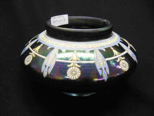 Appraisal: Loetz Style Art Glass Vase enameled Egyptian style motif iridescent