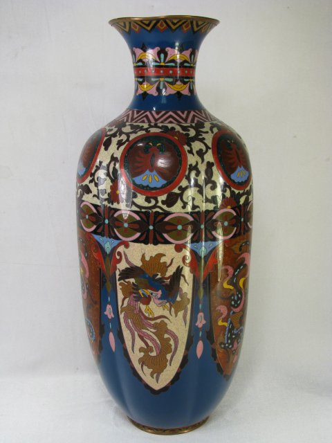 Appraisal: Large enamel cloisonne vase with copper rolled rim and base