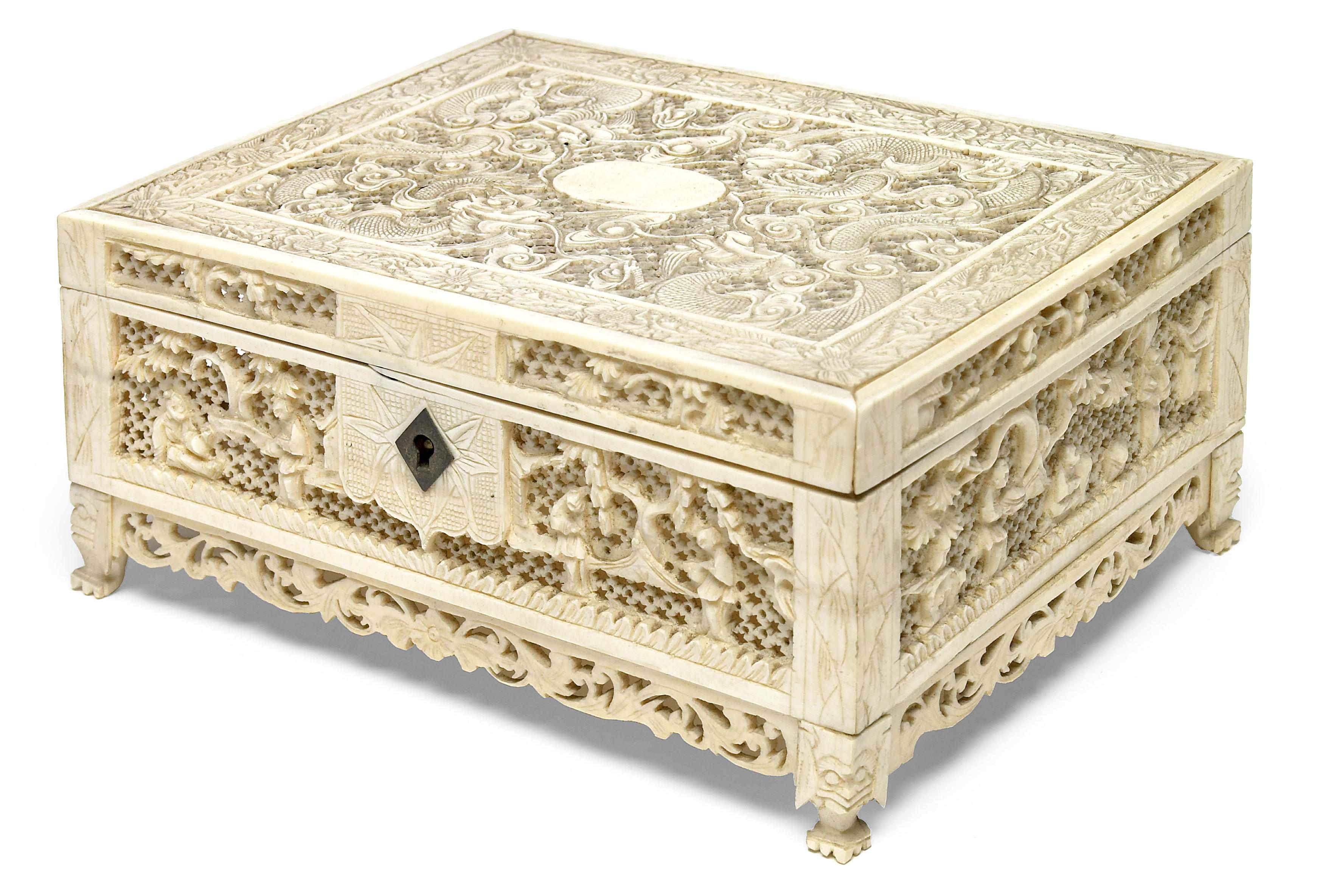 Appraisal: A Chinese export carved ivory desk box late th centuryWith