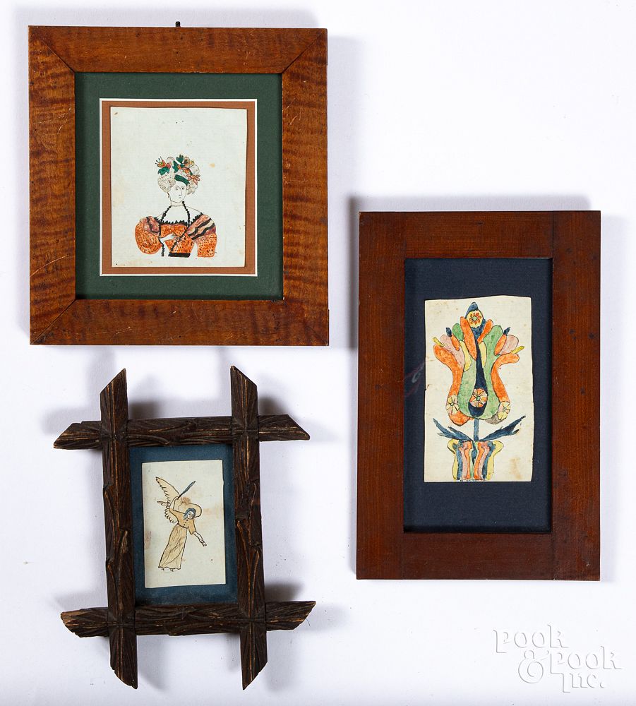 Appraisal: Three small Pennsylvania watercolor fraktur Three small Pennsylvania watercolor fraktur