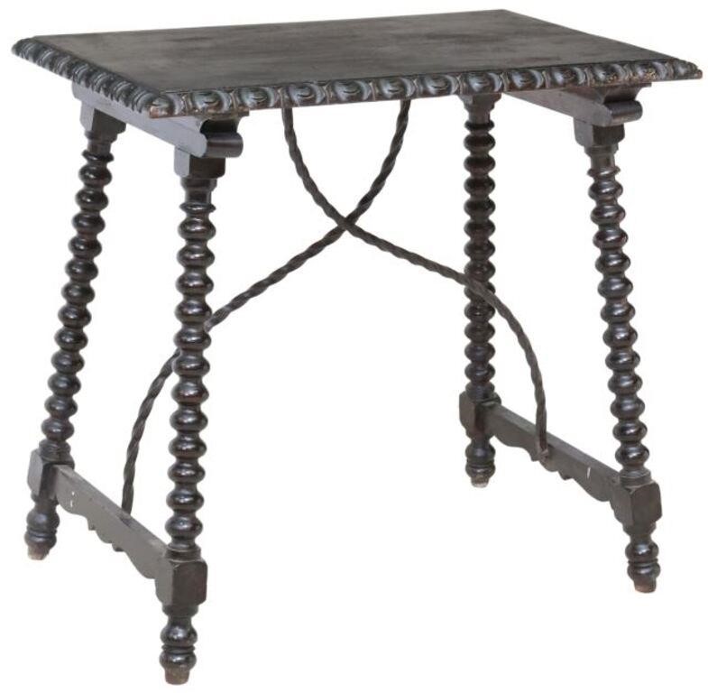 Appraisal: Spanish Baroque style ebonized table early th c rectangular top