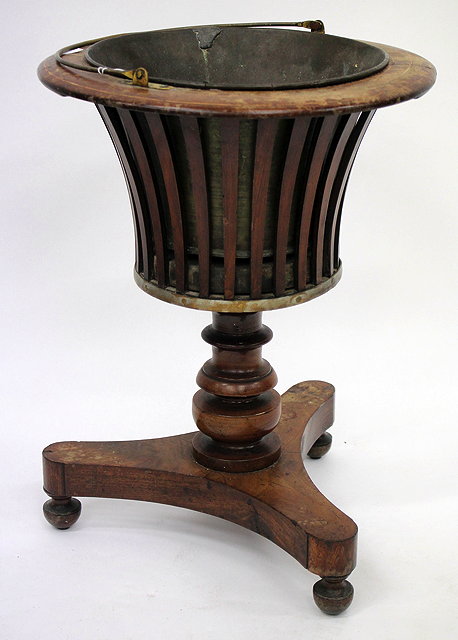 Appraisal: A TH CENTURY WALNUT AND TOLEWARE JARDINIERE with pierced slatted