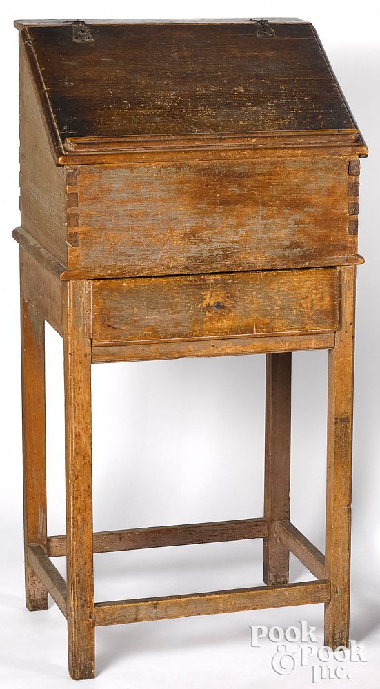 Appraisal: New England pine desk on stand New England pine desk