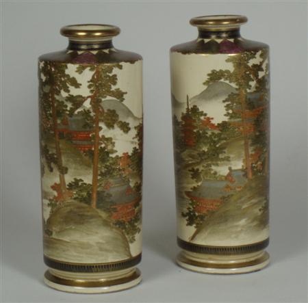 Appraisal: A pair of Japanese Satsuma vases Meiji period of tall