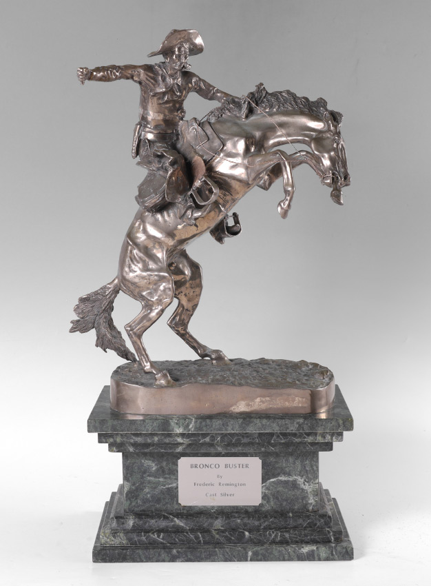 Appraisal: BRONCO BUSTER SCULPTURE AFTER REMINGTON with SILVER CONTENT '' h