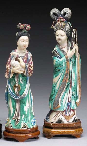 Appraisal: Ivory Carvings Each with hair swept up in an elaborate