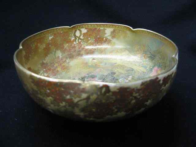 Appraisal: Japanese Satsuma Bowl signed elaboratepheasant foliage with extensive goldwork ''