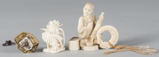 Appraisal: Four Japanese Meiji period carved ivory figures and pendants tallest