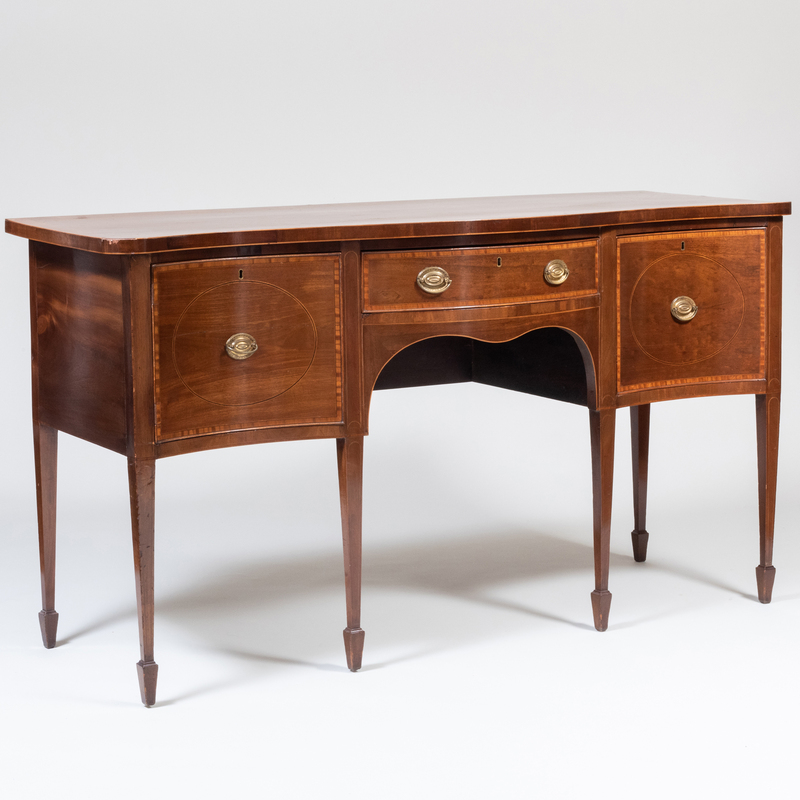 Appraisal: George III Inlaid Mahogany Serpentine Sideboard Fitted with one lead-lined