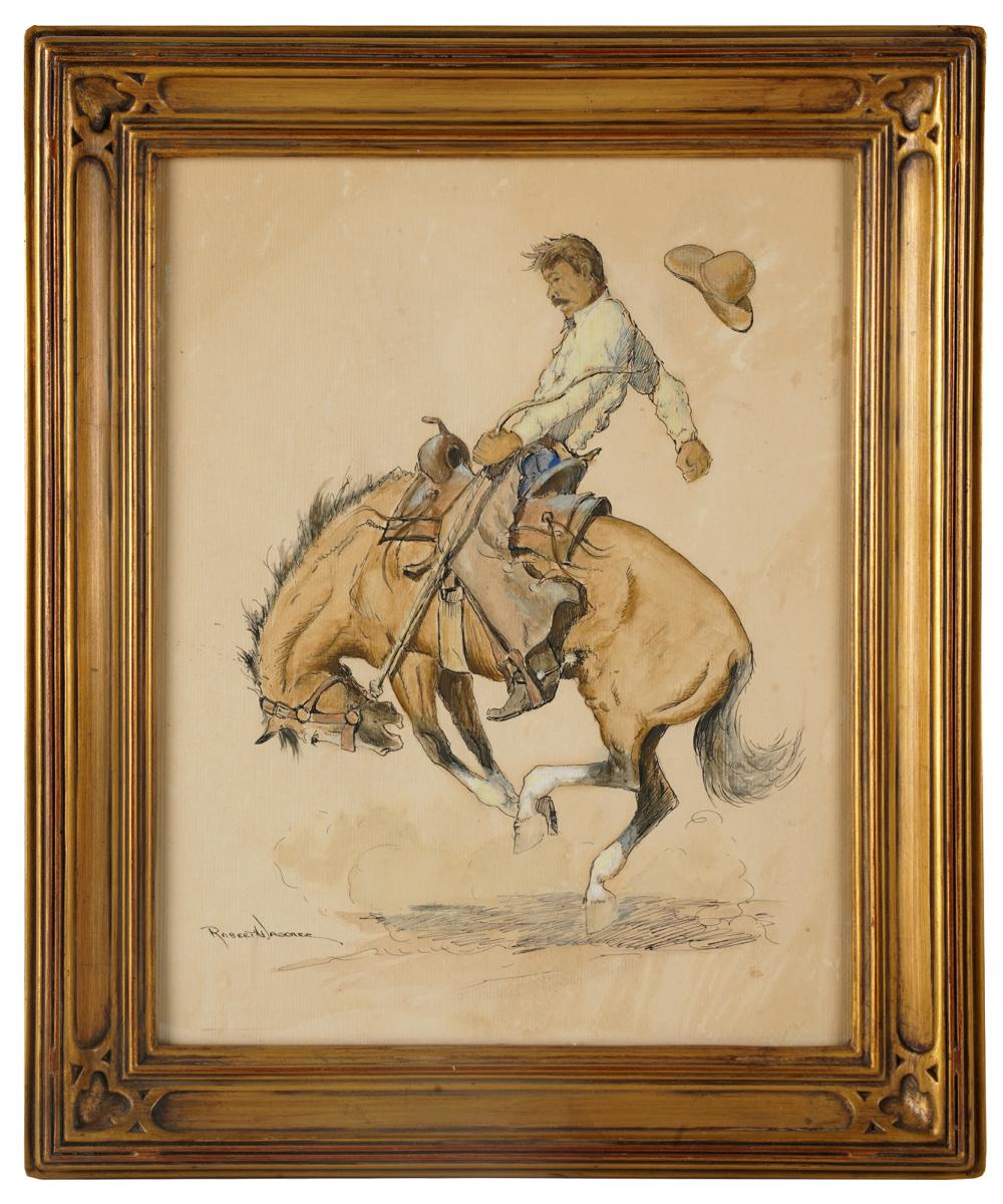 Appraisal: ROBERT B WAGONER B BUCKING BRONC ink and watercolor on