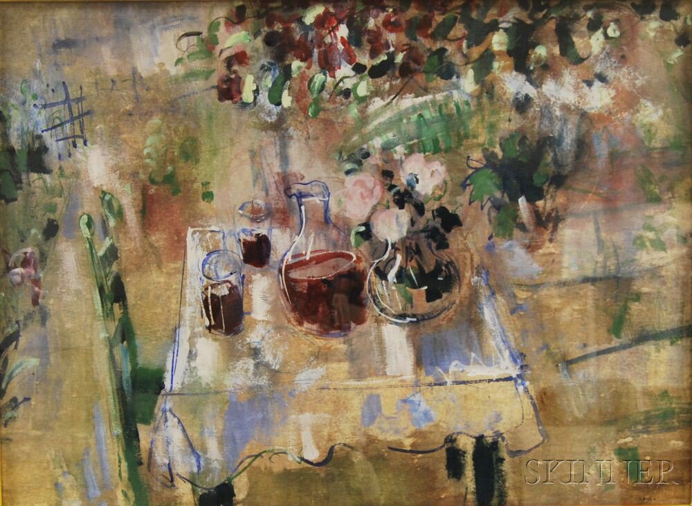 Appraisal: Karl Zerbe American - Table Still Life in a Garden