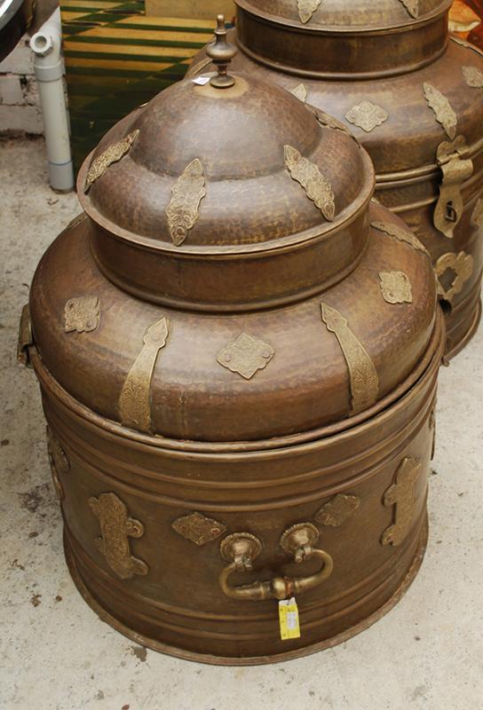 Appraisal: A MOROCCAN BEATEN COPPER AND BRASS GRAIN JARcylindrical with a