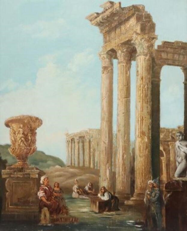 Appraisal: Framed oil on canvas painting Roman Ruins in the style