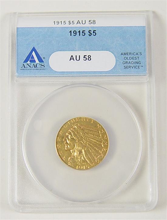 Appraisal: Gold Indian Coin Anacs graded and certified AU - no