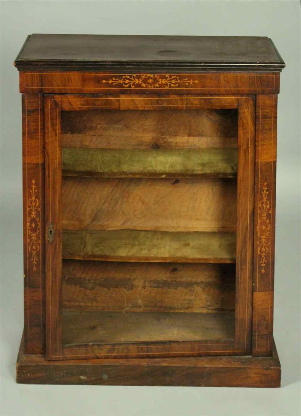 Appraisal: CONTINENTAL WALNUT INLAID CABINET having a rectangular molded top over