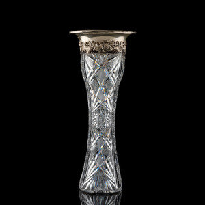 Appraisal: A Brilliant-Period Cut Glass Vase with an American Silver Mount