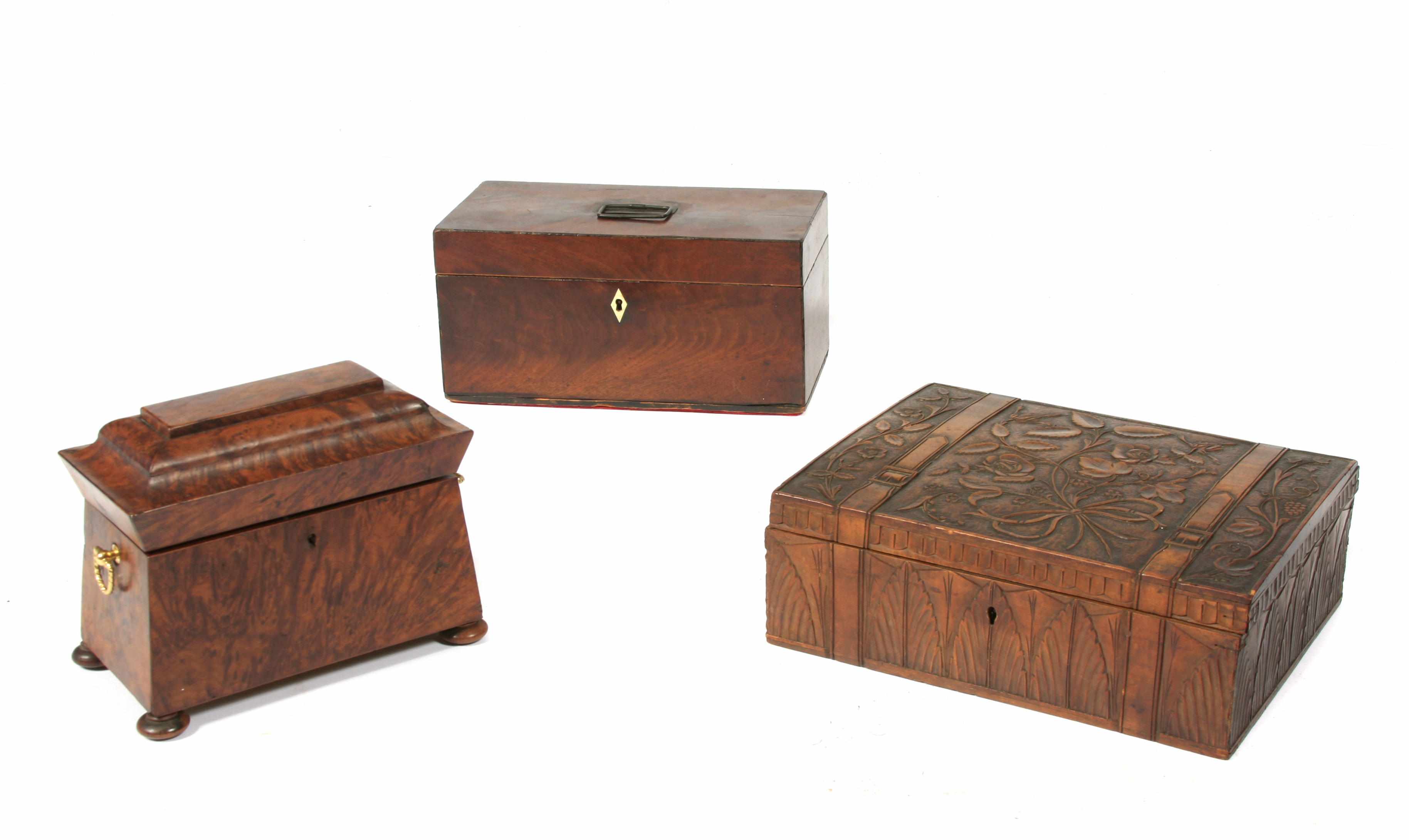 Appraisal: A group of three English wood boxes th centuryheight of