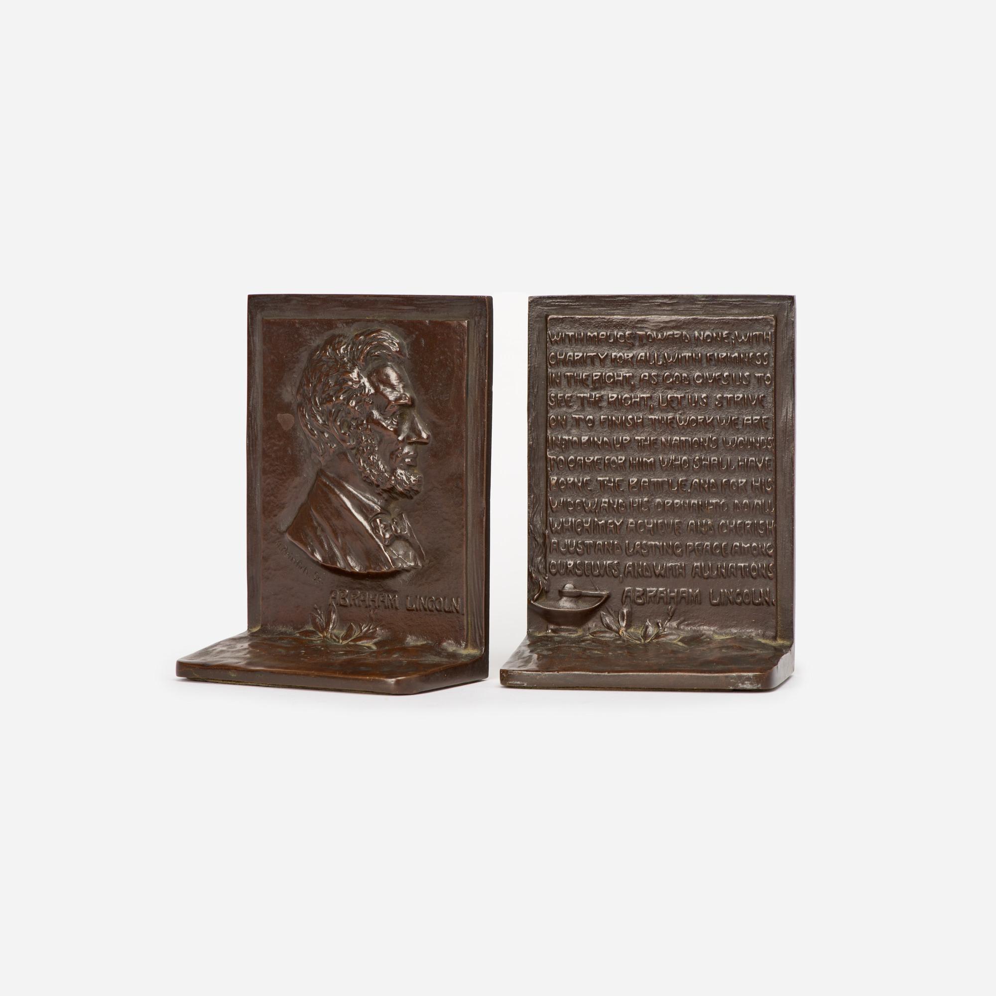 Appraisal: BRONZE ABRAHAM LINCOLN BOOKENDS EARLY TH C PAIR A pair