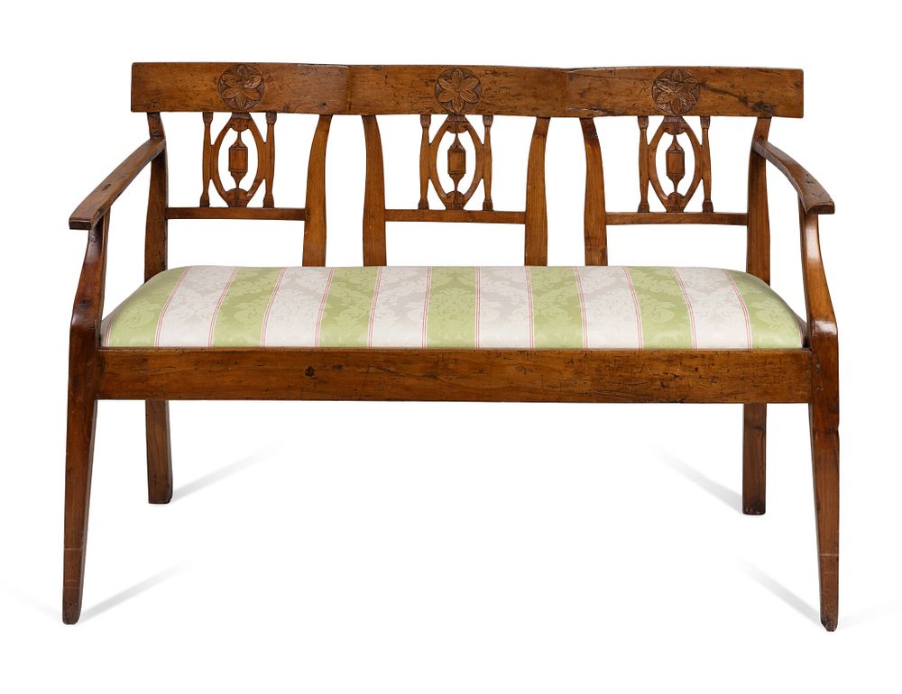 Appraisal: An Italian Neoclassical Style Walnut Bench Height x width x