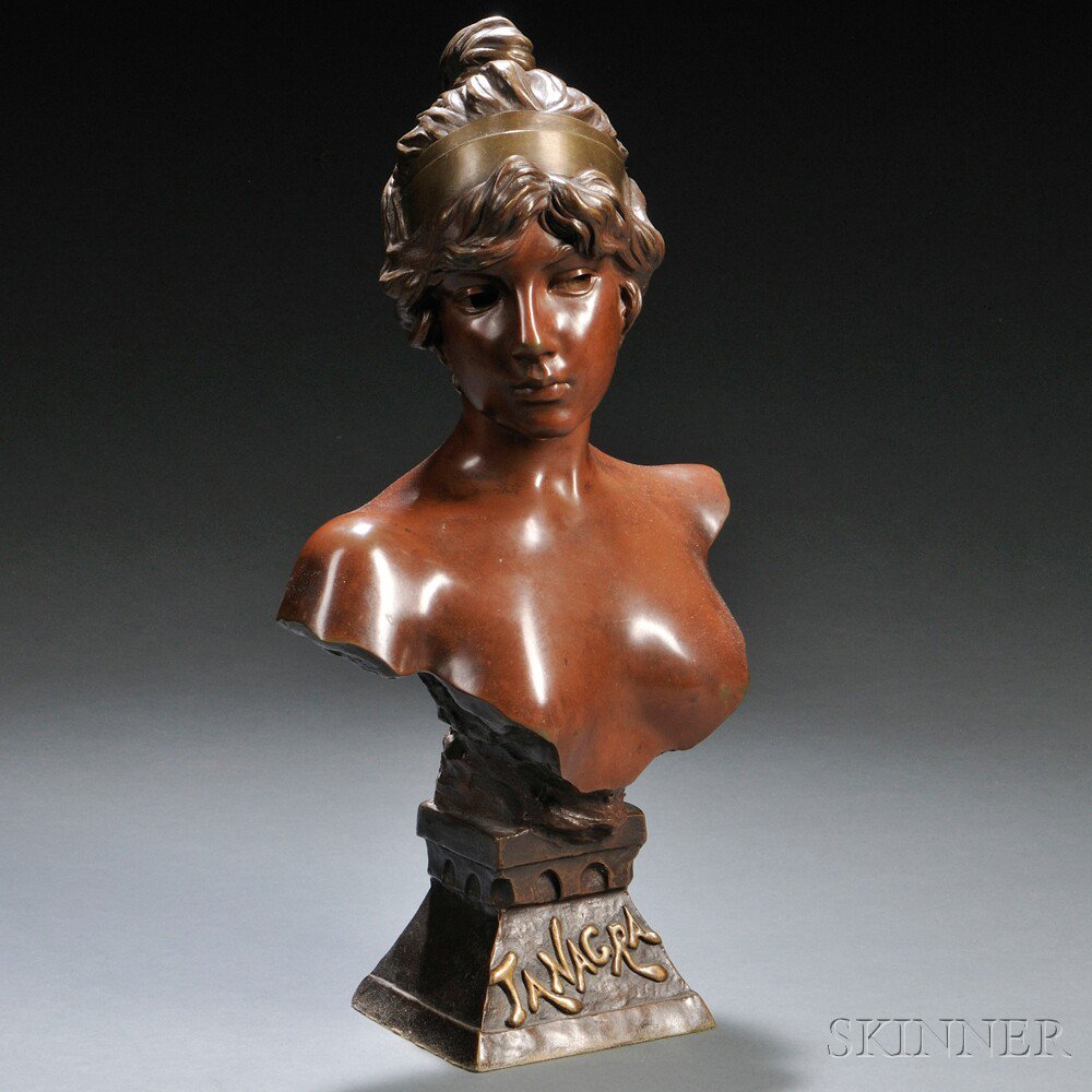 Appraisal: Emmanuel Villanis French - Tanagra bronze bust of a nude