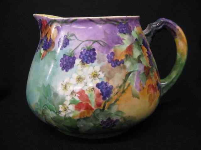 Appraisal: Limoges Handpainted Porcelain Cider Pitcher grape decor '' tall excellent