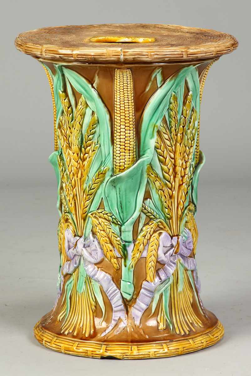 Appraisal: Majolica Garden Seat th cent W corn wheat sheaves Condition