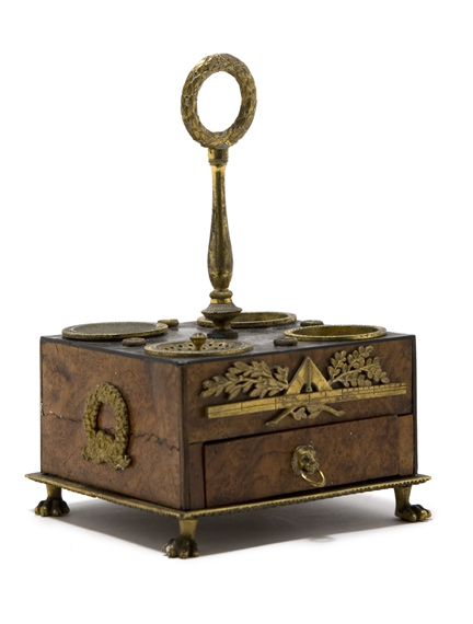 Appraisal: Empire Gilt-Bronze Mounted Burl Walnut and Ebony Encrier Estimate -