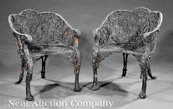 Appraisal: A Pair of American Cast Iron Garden Chairs mid- th