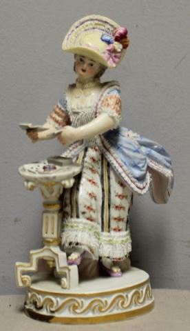 Appraisal: MEISSEN Porcelain Figure of a Woman PlayingCards From a Larchmont