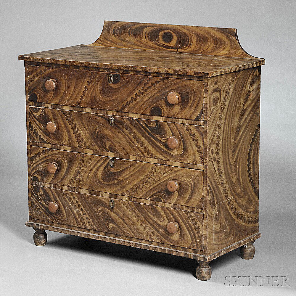 Appraisal: Paint-decorated Chest of Drawers probably Vermont early th century shaped