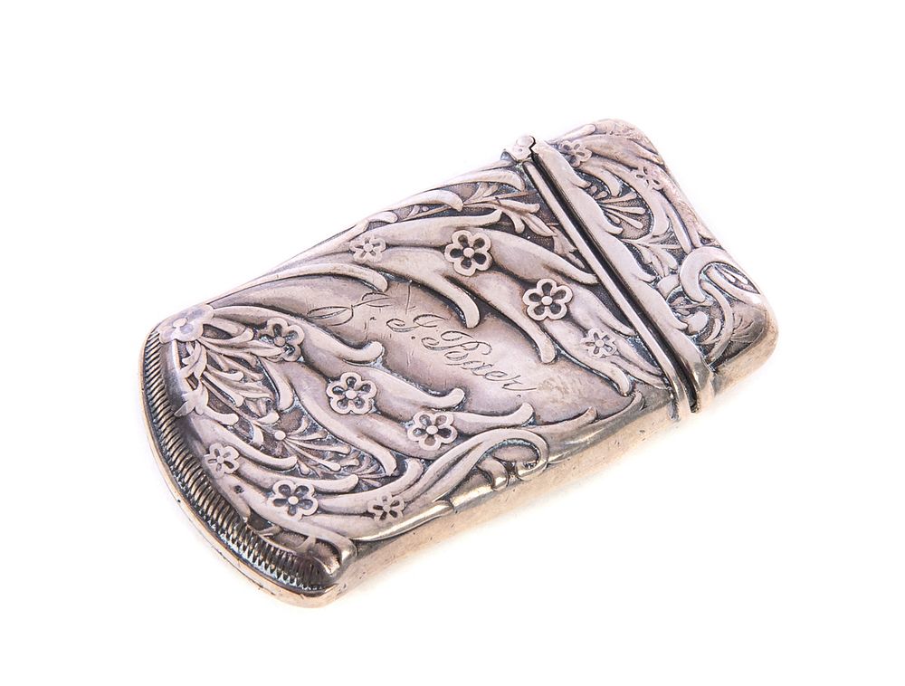 Appraisal: Sterling Match Safe monogramed Art Nouveau Floral Sterling Match Safe