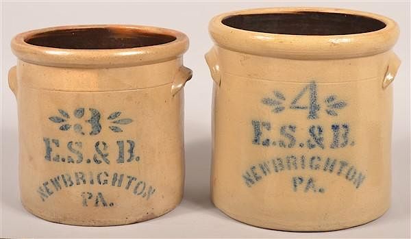 Appraisal: Pcs of E S B New Brighton PA Stoneware Two