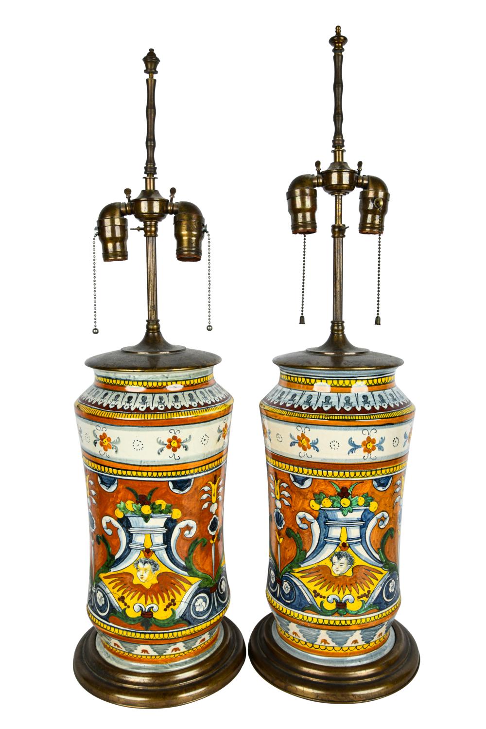 Appraisal: PAIR OF MAJOLICA ALBARELLO TABLE LAMPSCondition discoloration and scratches to