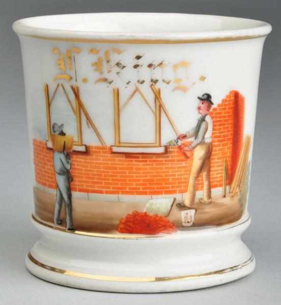 Appraisal: Bricklayer with Helper Shaving Mug Description Gilt name T King