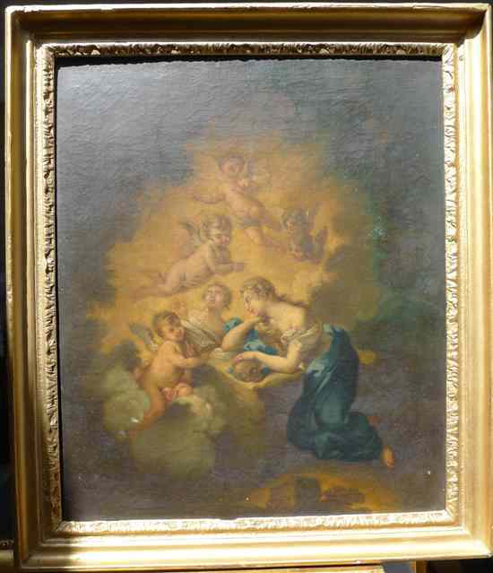 Appraisal: After Murillo oil on canvas Virgin and cherubs x in