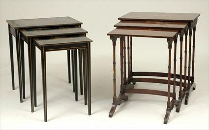 Appraisal: Set of Three Chinoiserie-Style Japanned Nesting Tables Together with a