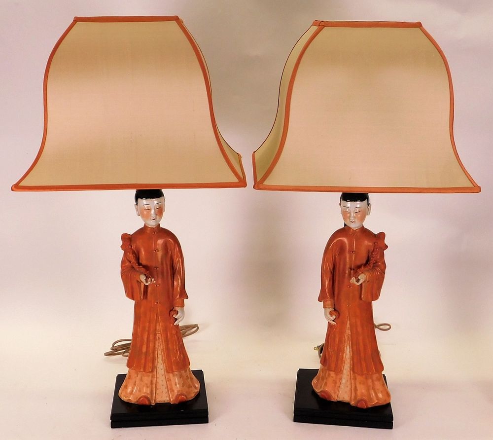 Appraisal: PR FINE Chinese Coral Porcelain Figural Table Lamp China th