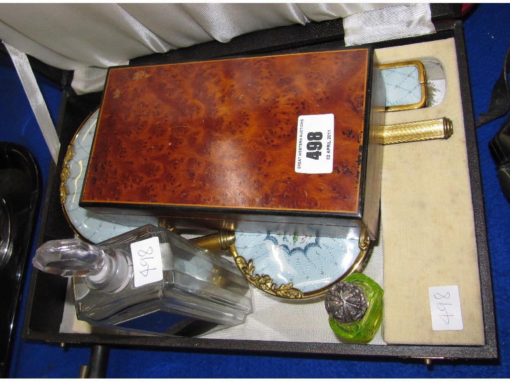 Appraisal: Lot comprising dressing table set cigarette box and two scent