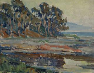 Appraisal: Benjamin Chambers Brown Coastal scene with trees signed lower left