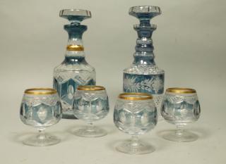 Appraisal: pc Cut to Clear Crystal Decanters Glasses One decanter with