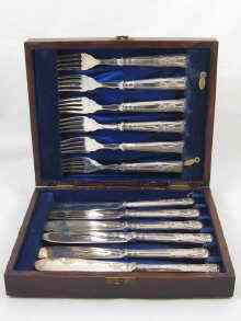 Appraisal: A set of six pairs of silver handled fish eaters