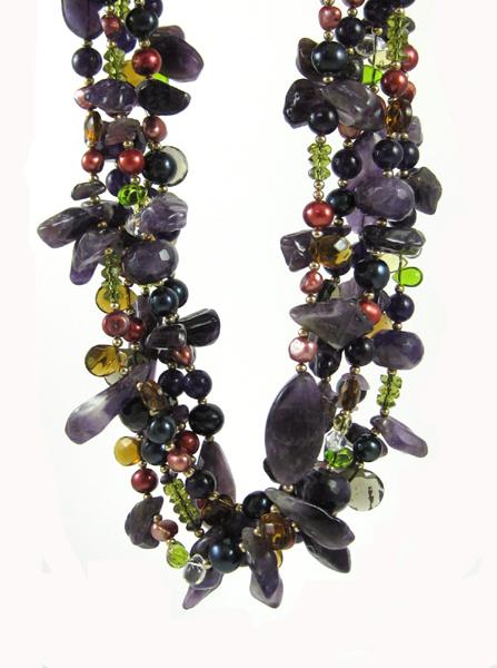 Appraisal: MULTI-STRAND MULTI-COLOR GEMSTONE NECKLACE with amethyst peridot and pearl plus