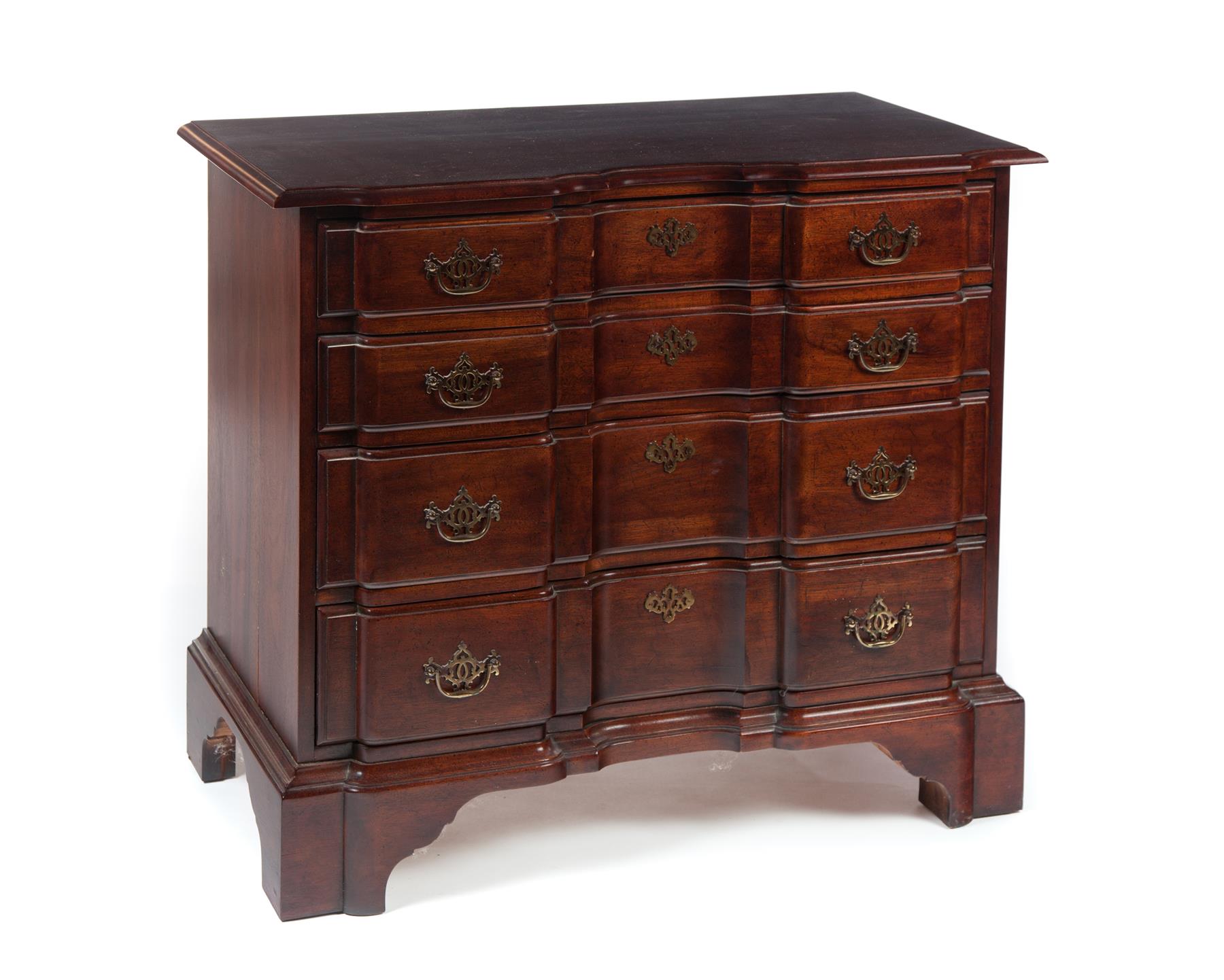 Appraisal: PAIR OF DAVIS CHIPPENDALE-STYLE BLOCK-FRONT CHESTS American nd half- th