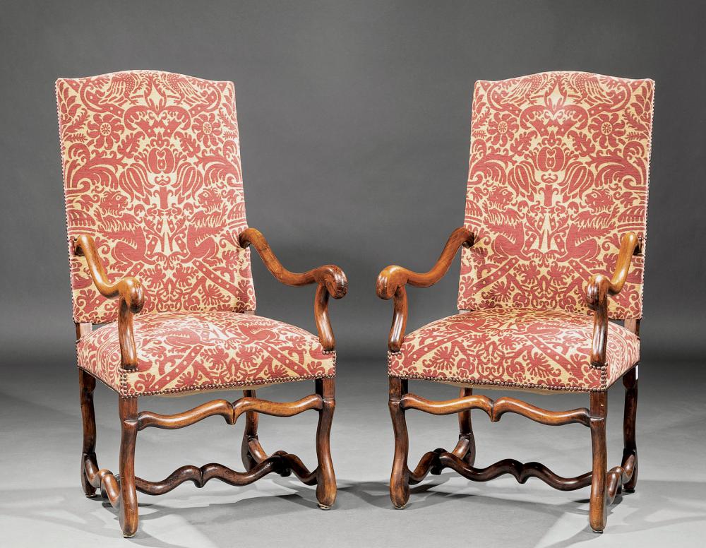 Appraisal: Pair of Louis XIV-Style Walnut Fauteuils la Reine th c