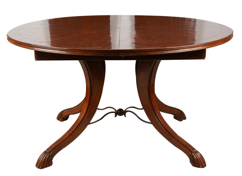 Appraisal: WALNUT-FINISH EXTENDING DINING TABLEcontemporary unsigned the oval top with inlaid