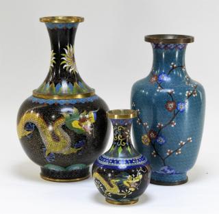 Appraisal: Chinese Cloisonne Enamel Dragon Floral Vases CHINA - TH CENTURY