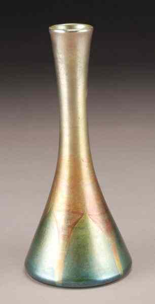 Appraisal: Tiffany decorated Favrile glass vase of reversetrumpet form in iridescent